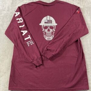 Ariat FR Flame Resistant Shirt Mens XL Maroon Long Sleeve Work Skull CAT 2 NFPA